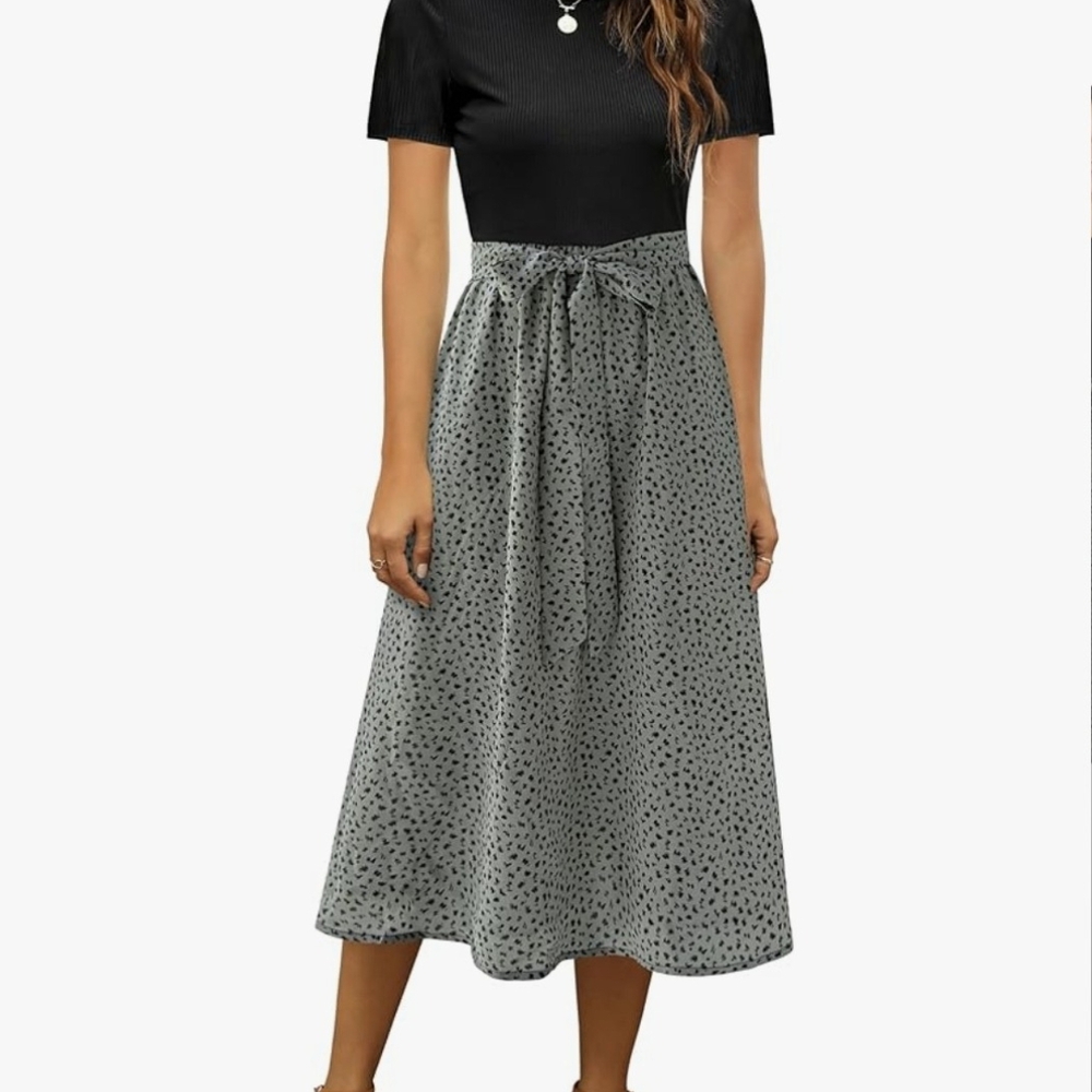 Midi Dress Black And Sage Green Size L NWT